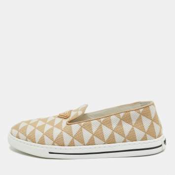 Pre Owned Prada Beige/White Canvas Slip On Sneakers Size 36