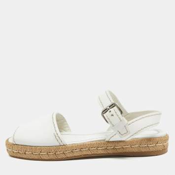 Pre Owned Prada  White Leather Slingback Espadrille Sandals Size 38