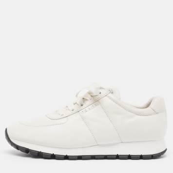 Pre Owned Prada White Leather Low Top Sneakers Size 36.5