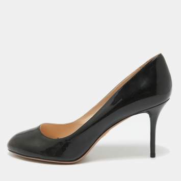 Pre Owned Prada Black Patent Leather Round Toe Pumps Size 42