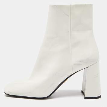 Pre Owned Prada White Patent Leather Zip Ankle Boots Size 37
