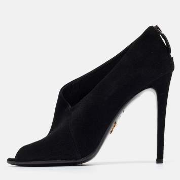 Pre Owned Prada Black Suede Peep Toe Ankle Booties Size 38.5