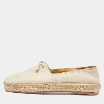 Pre Owned Prada White Leather Cap Toe Espadrille Flats Size 38.5