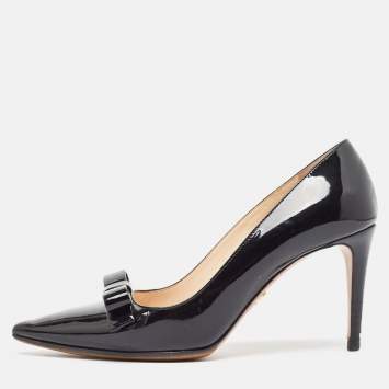 Pre Owned Prada Black Patent Leather Bow Pointed Toe Pumps Size 36
