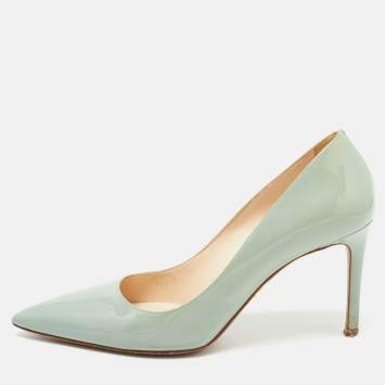 Pre Owned Prada Mint Green Patent Leather Pointed Toe Pumps Size 38