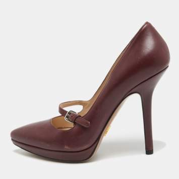 Pre Owned Prada Burgundy Leather Platform Pumps Size 37