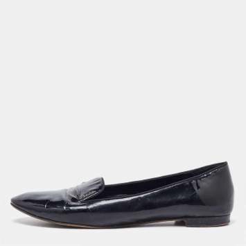 Pre Owned Prada Black Patent Leather Smoking Slippers Size 41