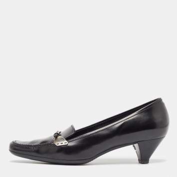 Pre Owned Prada Black Leather Loafer Pumps Size 40