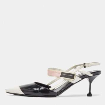 Pre Owned Prada Black/Black Leather Slingback Pumps Size 37.5