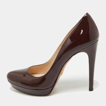 Pre Owned Prada Burgundy Patent Leather Pumps Size 39.5