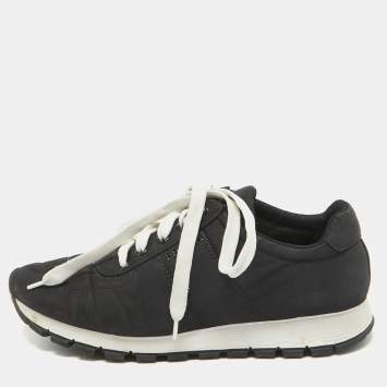 Pre Owned Prada Black Nylon Prax 01 Lace Up Sneakers Size 38.5