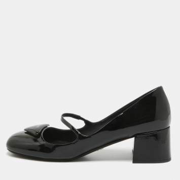 Pre Owned Prada Black Patent Leather Mary Jane Block Heel Pumps Size 40