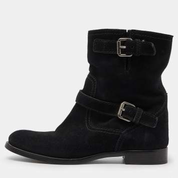 Pre Owned Prada Black Nubuck Leather Ankle Boots Size 39.5