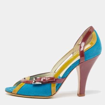 Pre Owned Prada Multicolor Fabric and Patent  Cutout Pumps Size 38