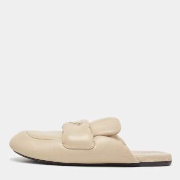 Pre Owned Prada Cream Padded Leather Loafer Flat Mules Size 39