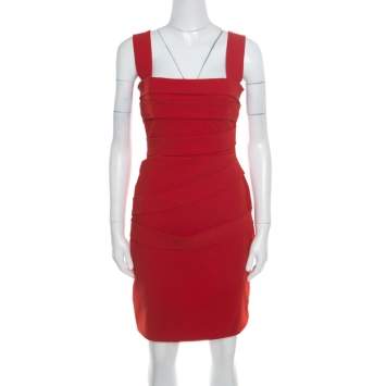 Pre Owned Preen by Thornton Bregazzi Ruby Red Asymmetric Bandage Detail Dew Bodycon Dress L