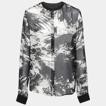 Pre Owned Preen by Thornton Bregazzi Blackbirds Printed Silk Long Sleeve High Low Blouse M