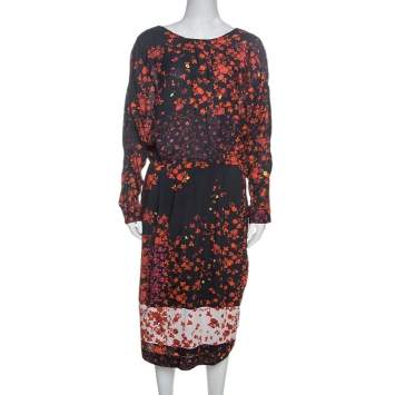 Pre Owned Preen Line Navy Blue Flower Print Viscose Vivian Dress L