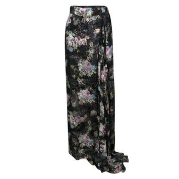 Pre Owned Preen By Thornton Bregazzi Floral Print Devore Chiffon Adria Maxi Wrap Skirt S