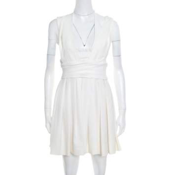 Pre Owned Preen by Thornton Bregazzi White Stretch Bandeau Harness Dress L
