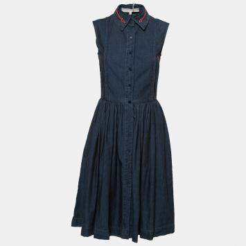 Pre Owned Preen Line Indigo Embroidered Chambray Sleeveless Alabama Dress XS