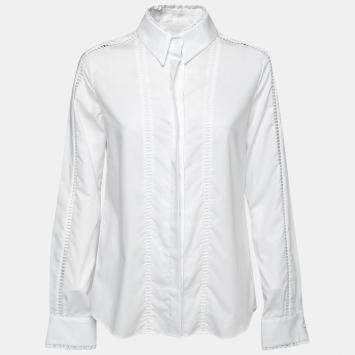 Pre Owned Preen by Thornton Bregazzi White Cotton Poplin Eyelet Lace Trim Long Sleeve Shirt M
