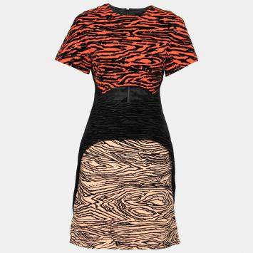 Pre Owned Proenza Schouler Multicolor Tiger Stripe Flocked Print Cut Out Dress S