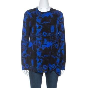 Pre Owned Proenza Schouler Indigo Graffiti Print Silk Layered Top S