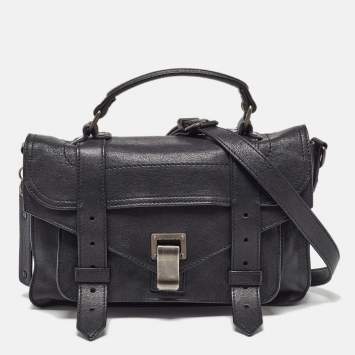 Pre Owned Proenza Schouler Black Leather Tiny PS1 Top Handle Bag