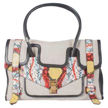 Pre Owned Proenza Schouler Multicolor Canvas/Leather and Python Embossed Leather Medium PS1 Keepall Bag