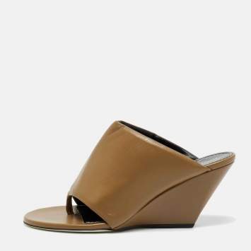 مملوكة مسبقًا Proenza Schouler Brown Leather Slant Wedge Sandals Size 39