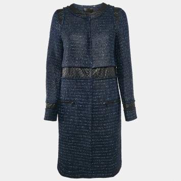 Pre Owned Proenza Schouler Blue/Black Tweed Button Front Long Coat M