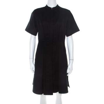 Pre Owned Proenza Schouler Black Cotton Pleated Button Front A Line Dress M 