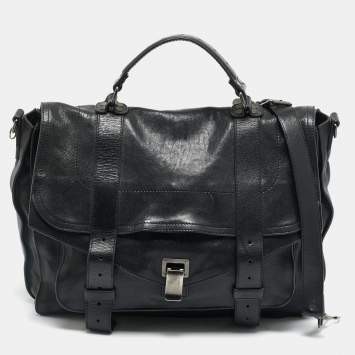 Pre Owned Proenza Schouler PS1 Large Black Leather Top Handle Bag
