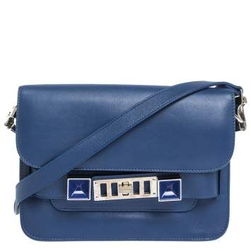 Pre Owned Proenza Schouler Blue Leather Mini Classic PS11 Shoulder Bag