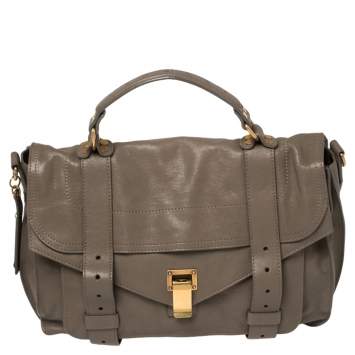 Pre Owned Proenza Schouler Grey Leather Medium PS1 Top Handle Bag