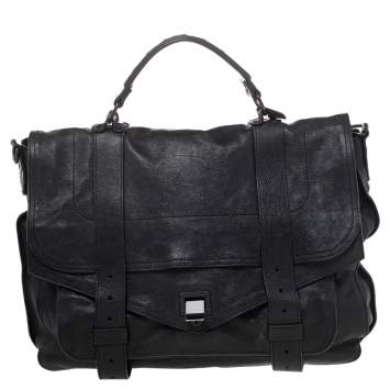 Pre Owned Proenza Schouler Black Leather Large PS1 Top Handle Bag