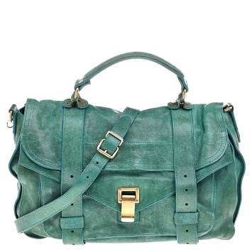 Pre Owned Proenza Schouler Green Leather PS1 Medium Top Handle Bag