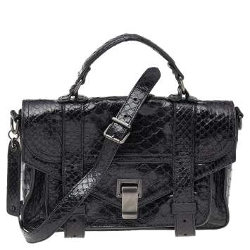 Pre Owned Proenza Schouler Black Python Leather Tiny PS1 Top Handle Bag
