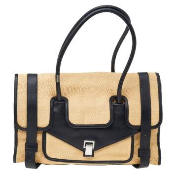 Pre Owned Proenza Schouler Black/Beige Raffia And Leather PS1 Keepall Bag