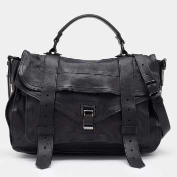 Pre Owned Proenza Schouler Black Leather Medium PS1 Top Handle Bag 