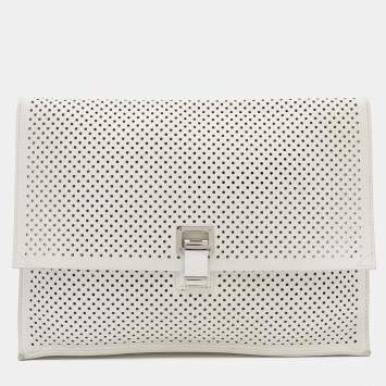 Pre Owned Proenza Schouler White Perforated Leather Lunch Clutch