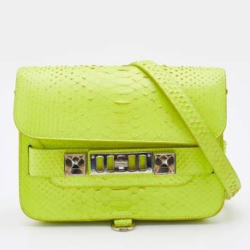 Pre Owned Proenza Schouler Neon Green Python Mini Classic PS11 Shoulder Bag