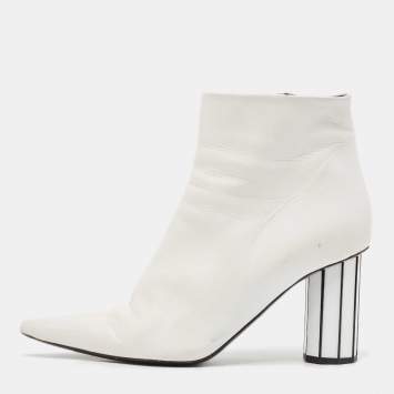 Pre Owned Proenza Schouler White Leather Ankle Length Boots Size 38