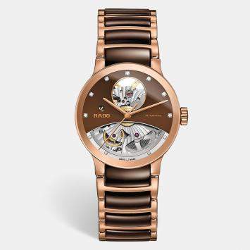 Pre Owned Rado Brown High-Tech Ceramic Stainless Steel Centrix Open Heart R30248712 Women's Wristwatch 33 mm