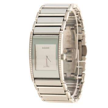 Pre Owned Rado Silver Stainless Steel and Ceramic Diamond Women's Wristwatch 16 mm
