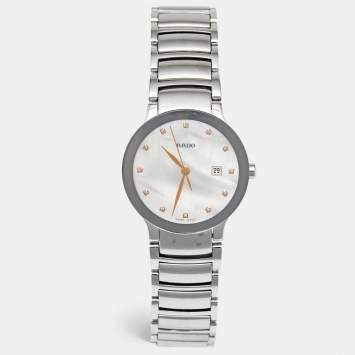Pre Owned Rado Mother Of Pearl Diamond Stainless Steel Centrix 111.0928.3 Women's Wristwatch 28 mm
