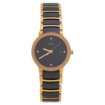 Pre Owned Rado Black HIgh-Tech Ceramic Gold PVD Stainless Steel Centrix Diamonds R30930712 Women's Wristwatch 28 mm