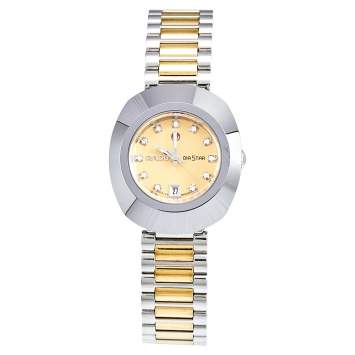 Pre Owned Rado Champagne Tungsten Carbide Two-Tone Stainless Steel Diamond Diastar R12403633 Women's Wristwatch 27 mm