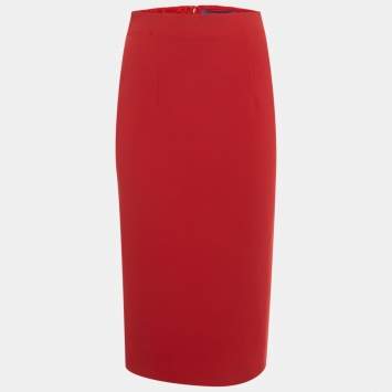 Pre Owned Ralph Lauren Collection Red Stretch Wool Pencil Skirt S